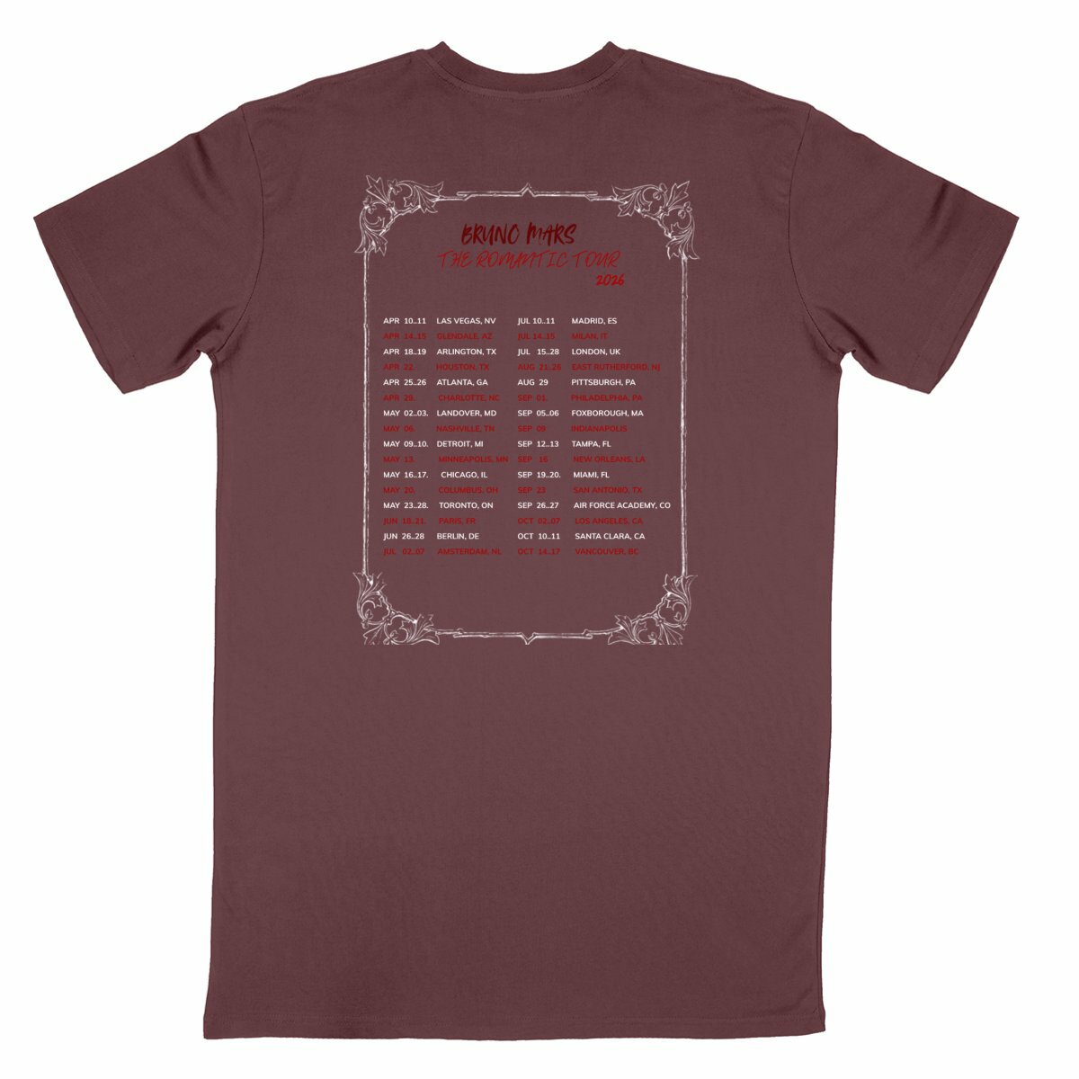 T-Shirt Romantic Tour (dark version) - dos_bordeaux